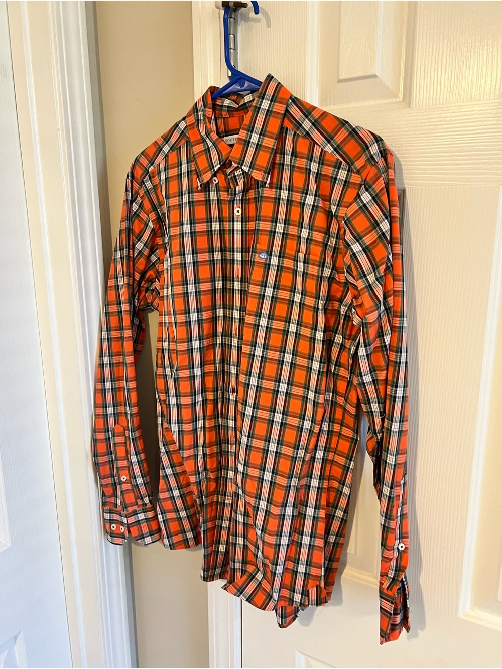 Southern Tide Orange and Black Plaid Button-Down Shirt